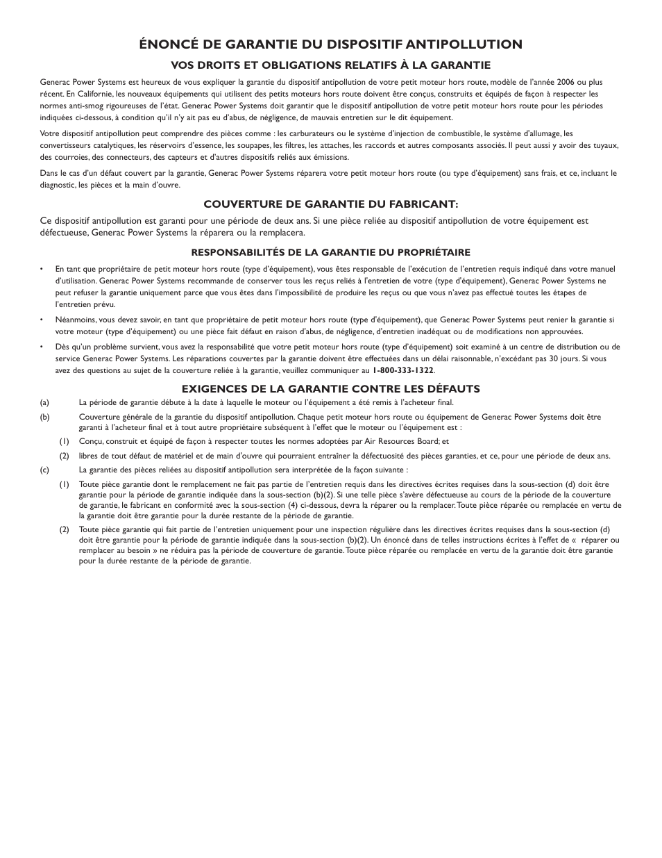 Énoncé de garantie du dispositif antipollution | Briggs & Stratton 030254 User Manual | Page 54 / 84