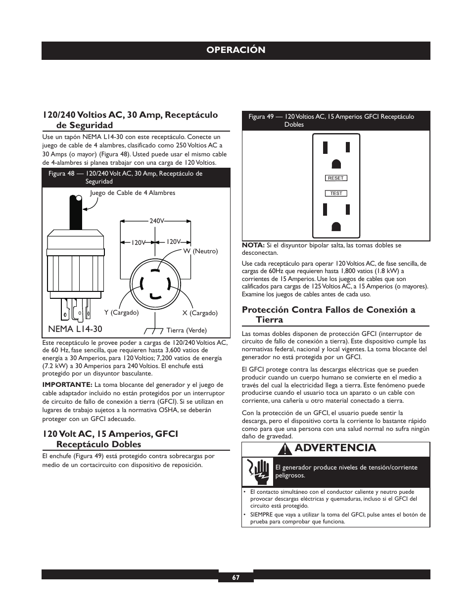 Advertencia | Briggs & Stratton 030254 User Manual | Page 67 / 84