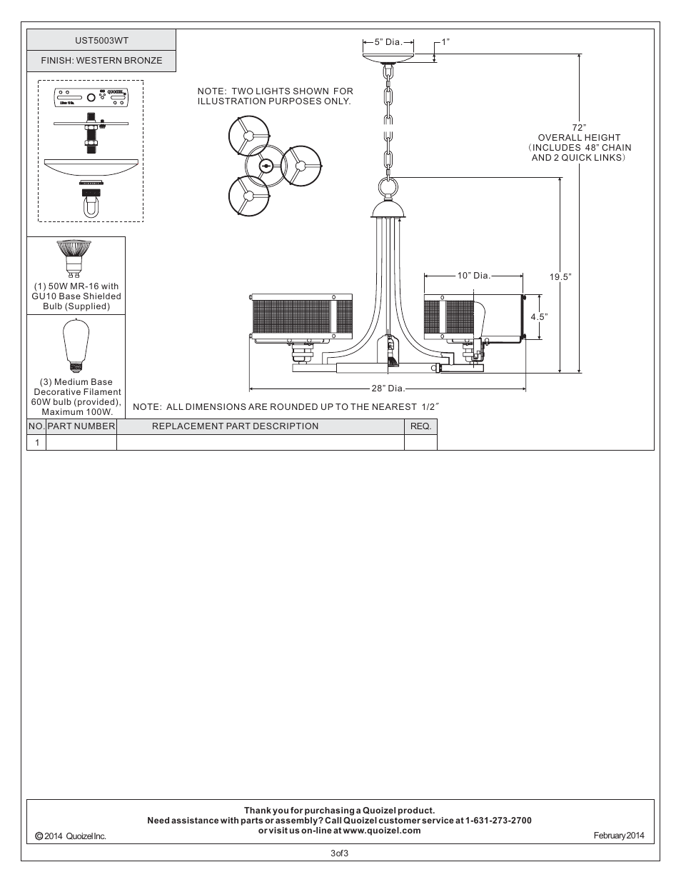 Quoizel UST5003WT Union Station User Manual | Page 3 / 3