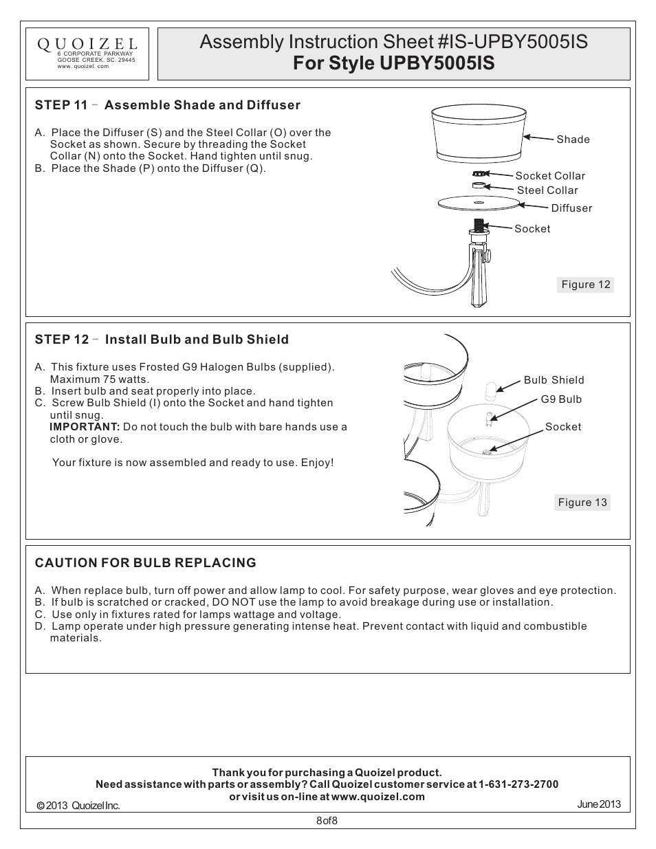 Quoizel UPBY5005IS Uptown Bowery User Manual | Page 8 / 8