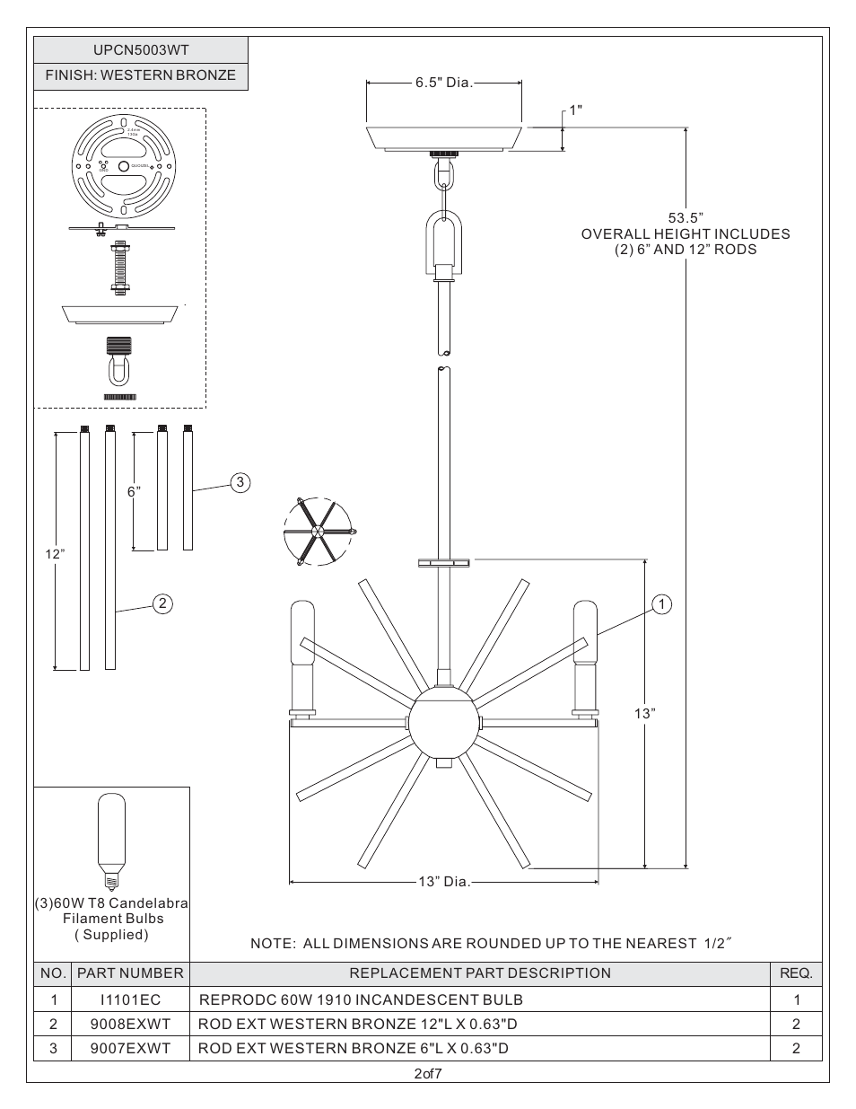 Quoizel UPCN5003WT Uptown Carnegie User Manual | Page 2 / 7