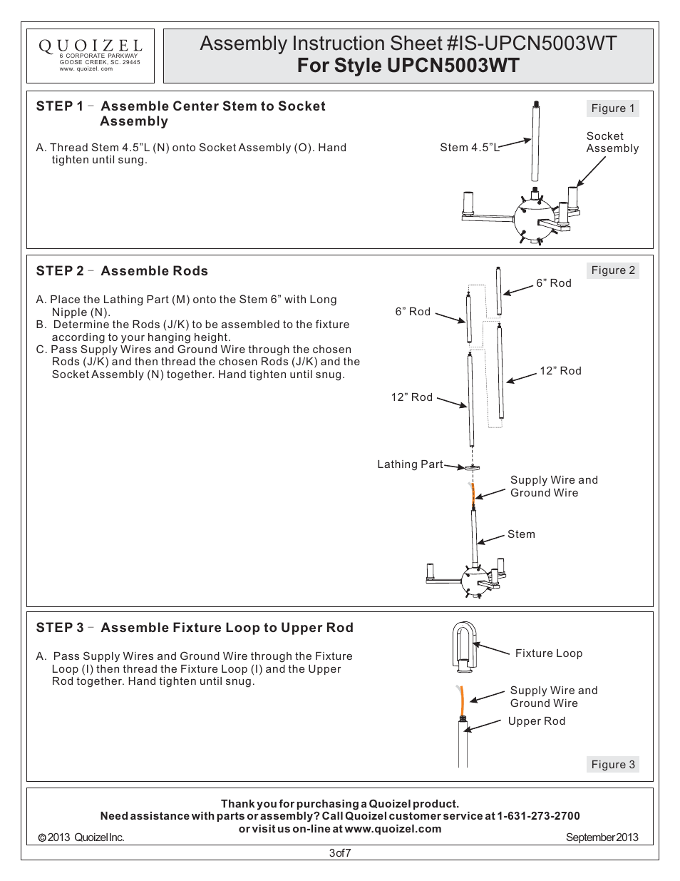 Quoizel UPCN5003WT Uptown Carnegie User Manual | Page 3 / 7