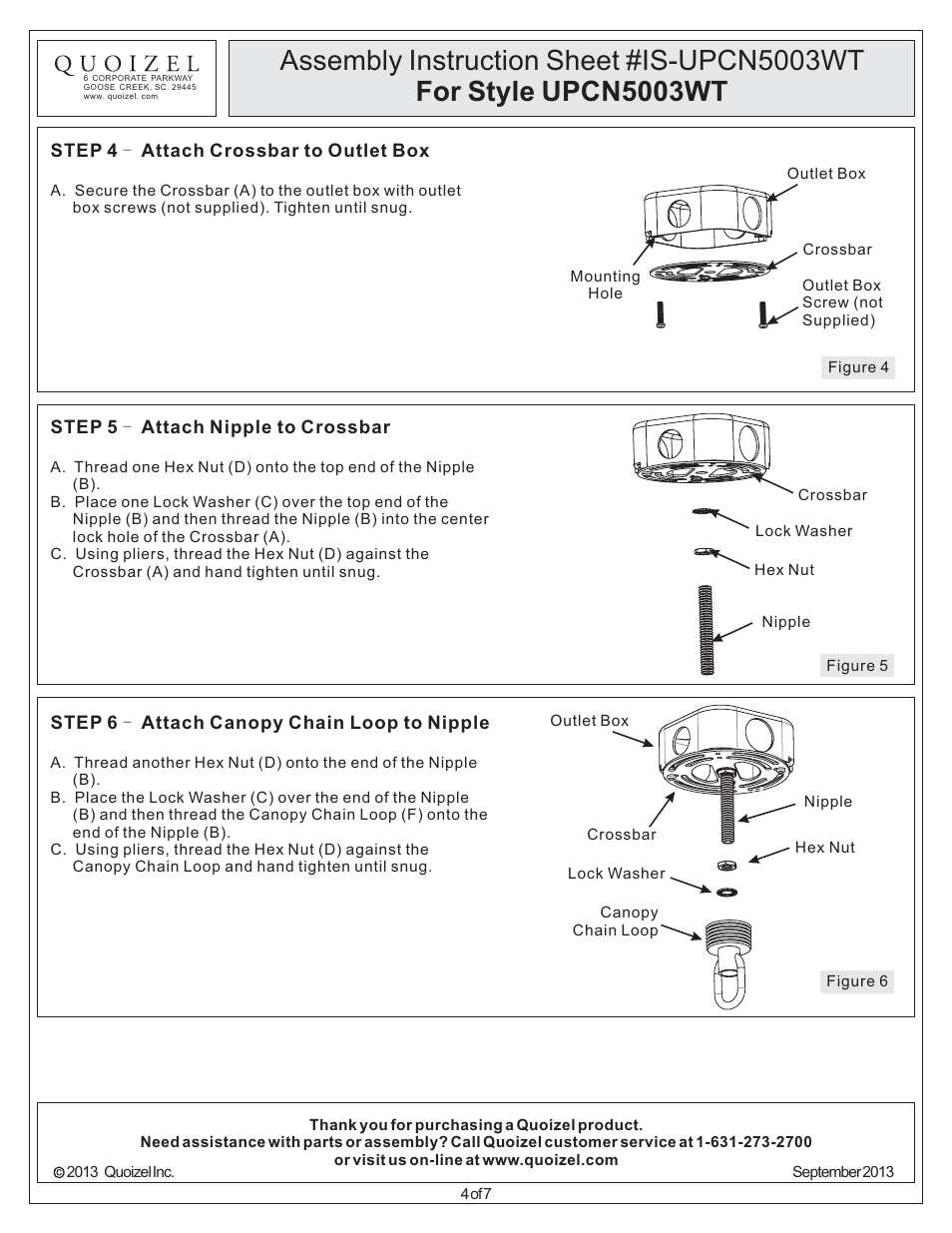 Quoizel UPCN5003WT Uptown Carnegie User Manual | Page 4 / 7