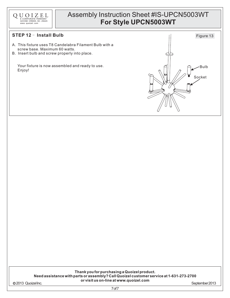 Quoizel UPCN5003WT Uptown Carnegie User Manual | Page 7 / 7