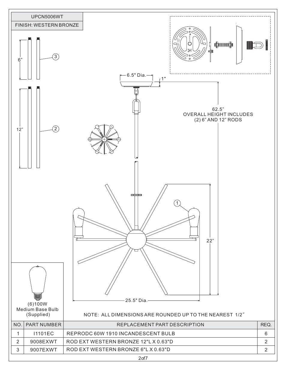 Quoizel UPCN5006WT Uptown Carnegie User Manual | Page 2 / 7