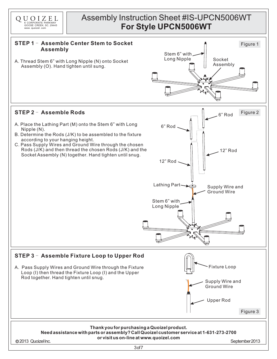 Quoizel UPCN5006WT Uptown Carnegie User Manual | Page 3 / 7