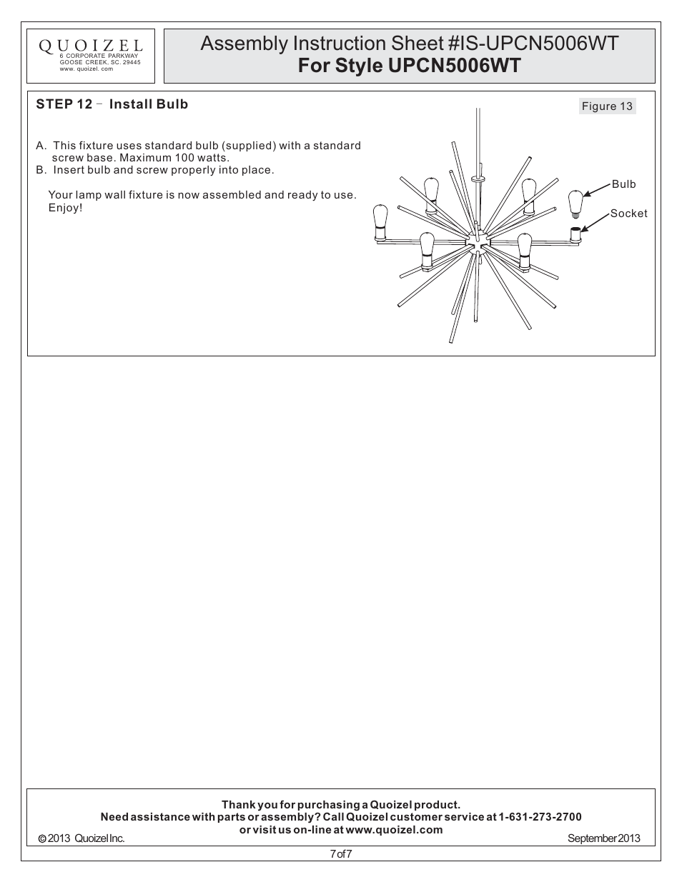 Quoizel UPCN5006WT Uptown Carnegie User Manual | Page 7 / 7