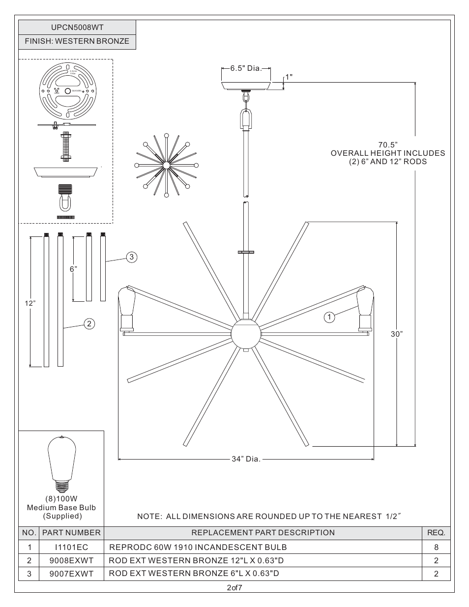 Quoizel UPCN5008WT Uptown Carnegie User Manual | Page 2 / 7