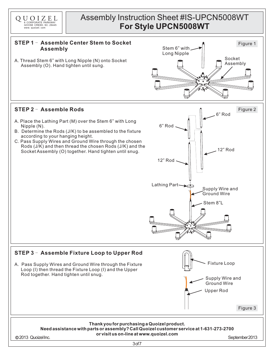 Quoizel UPCN5008WT Uptown Carnegie User Manual | Page 3 / 7