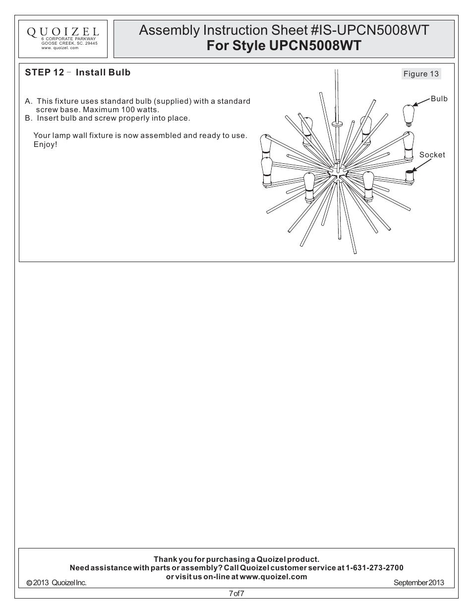 Quoizel UPCN5008WT Uptown Carnegie User Manual | Page 7 / 7