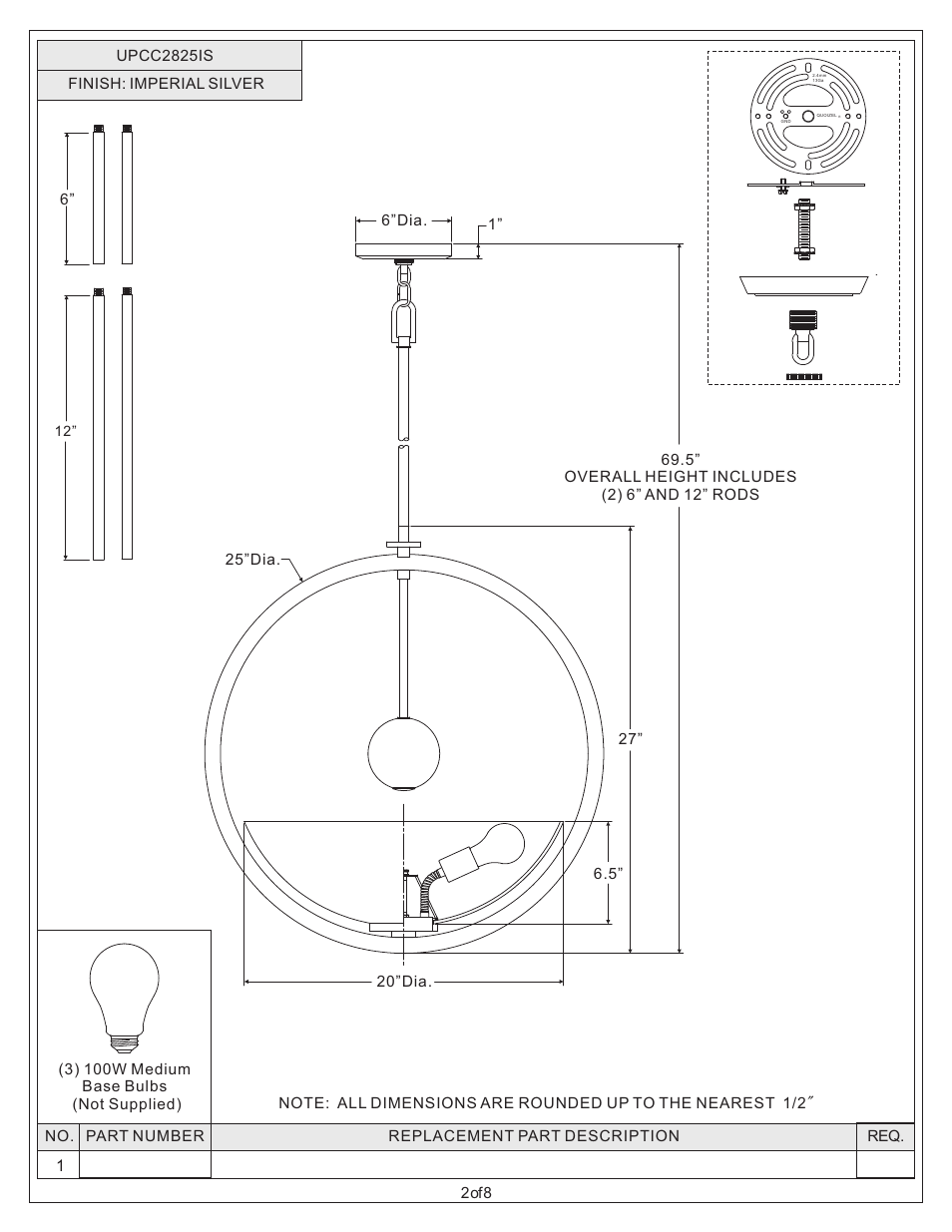 Quoizel UPCC2825IS Uptown Columbus Circle User Manual | Page 2 / 8
