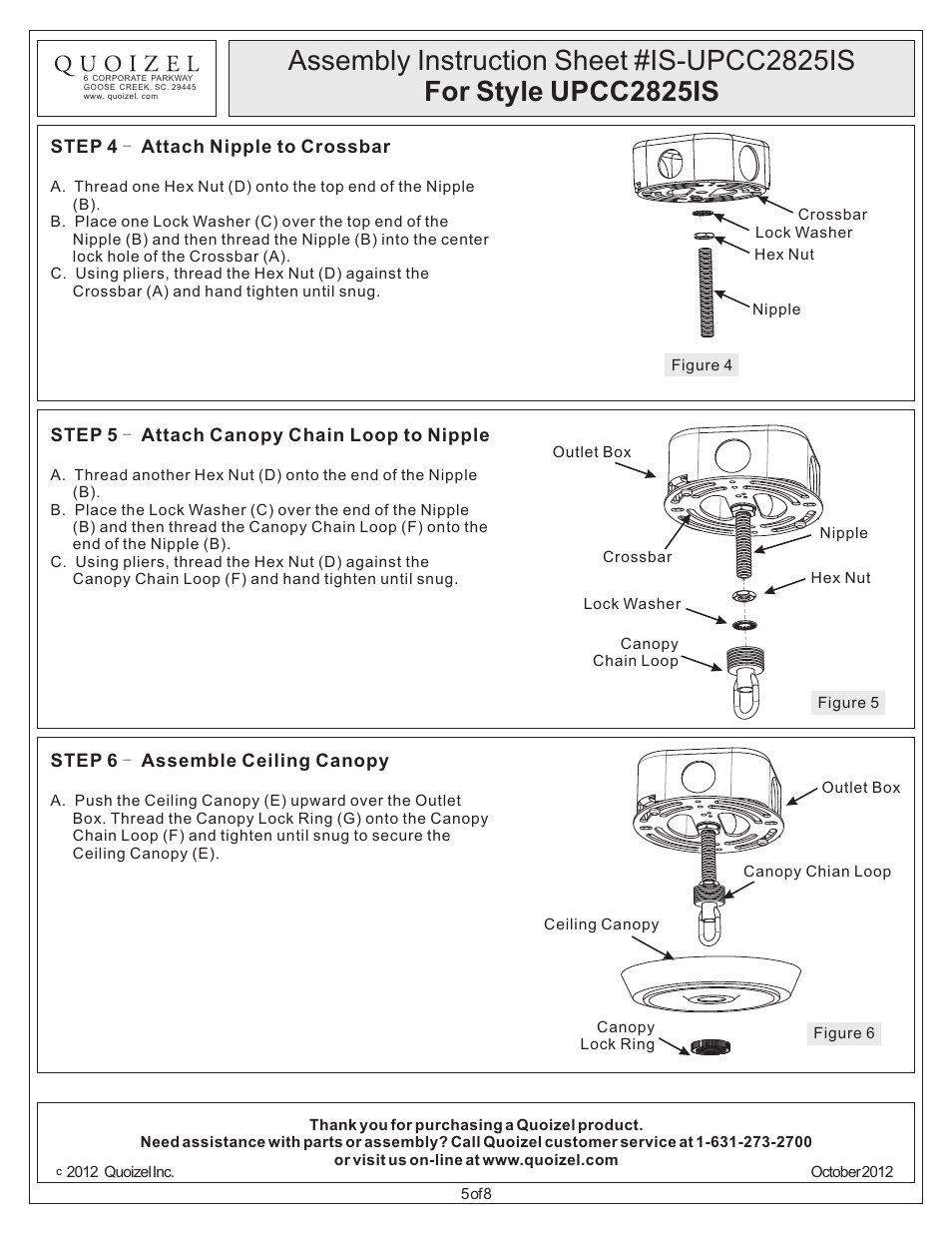 Quoizel UPCC2825IS Uptown Columbus Circle User Manual | Page 5 / 8