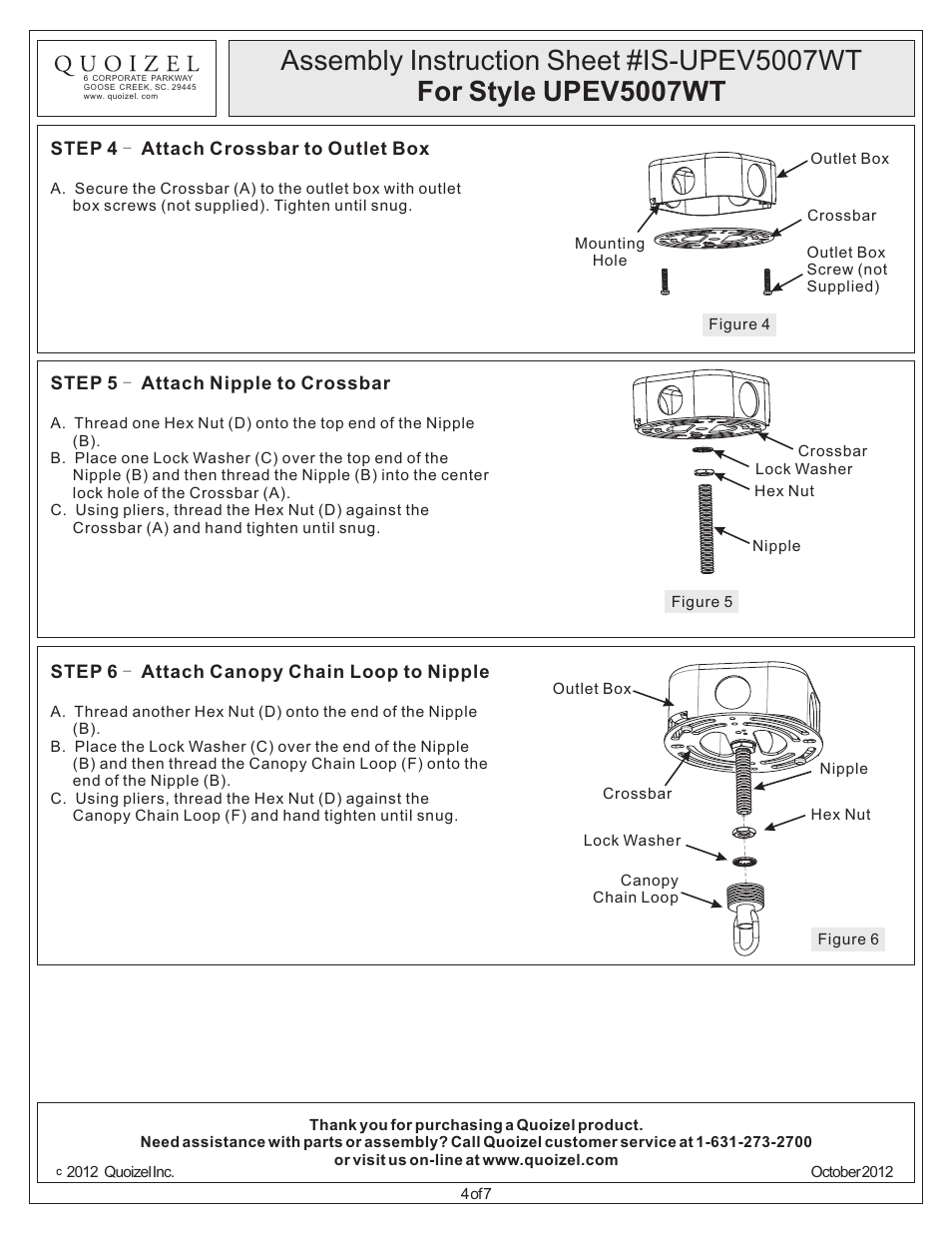 Quoizel UPEV5007WT Uptown East Village User Manual | Page 4 / 7