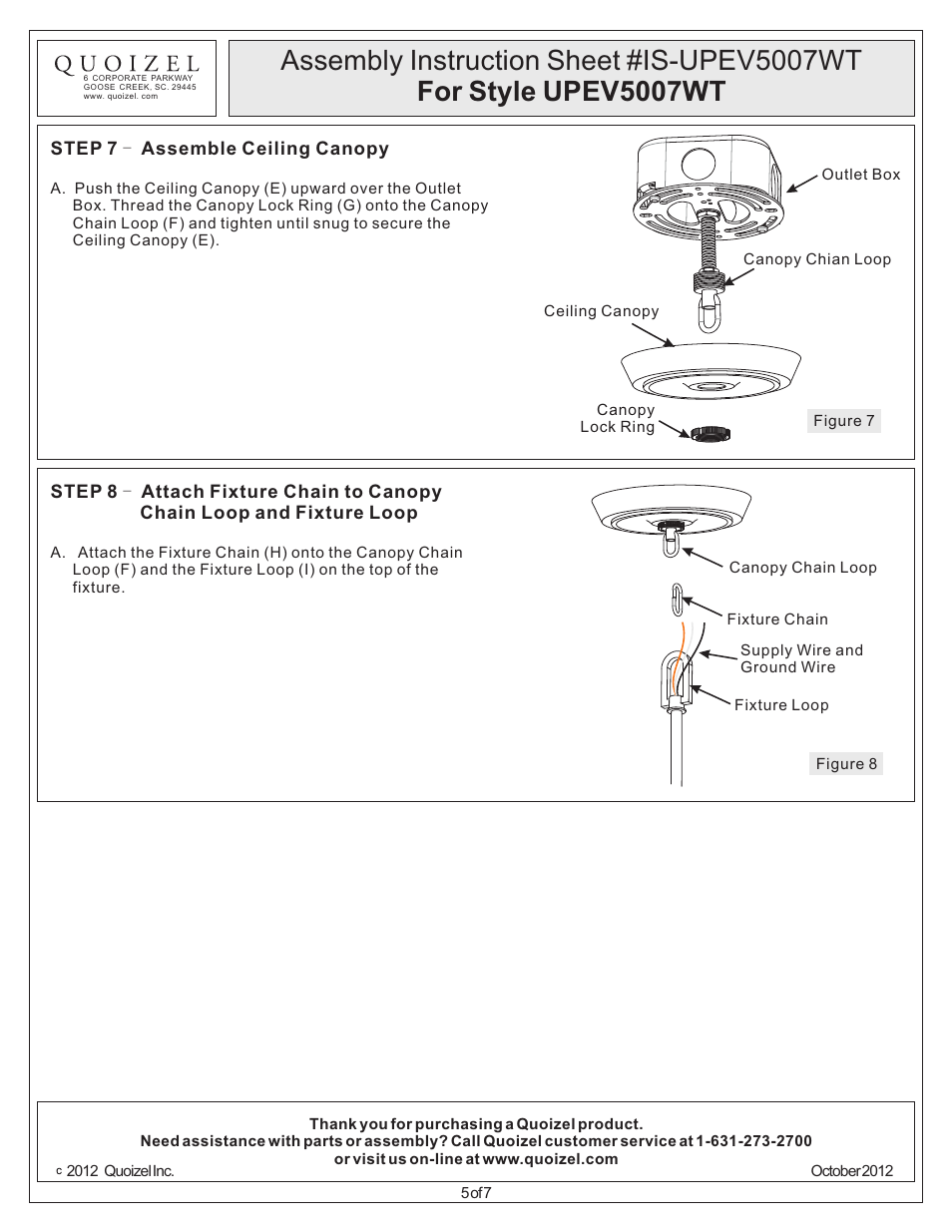 Quoizel UPEV5007WT Uptown East Village User Manual | Page 5 / 7