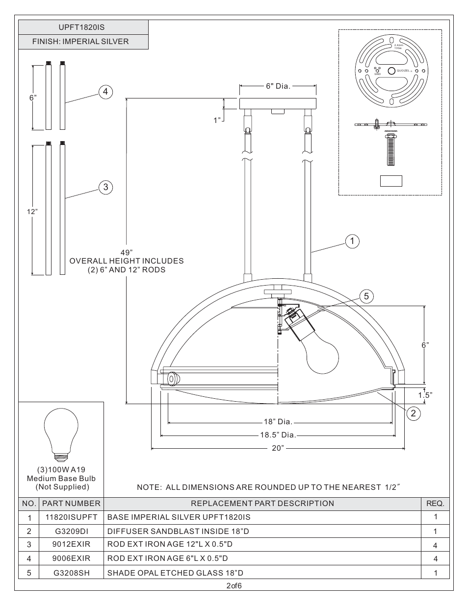 Quoizel UPFT1820IS Uptown Fulton User Manual | Page 2 / 6