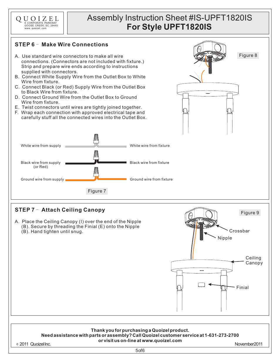 Quoizel UPFT1820IS Uptown Fulton User Manual | Page 5 / 6