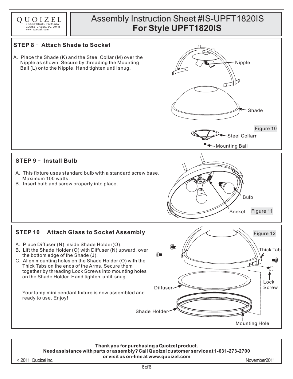 Quoizel UPFT1820IS Uptown Fulton User Manual | Page 6 / 6