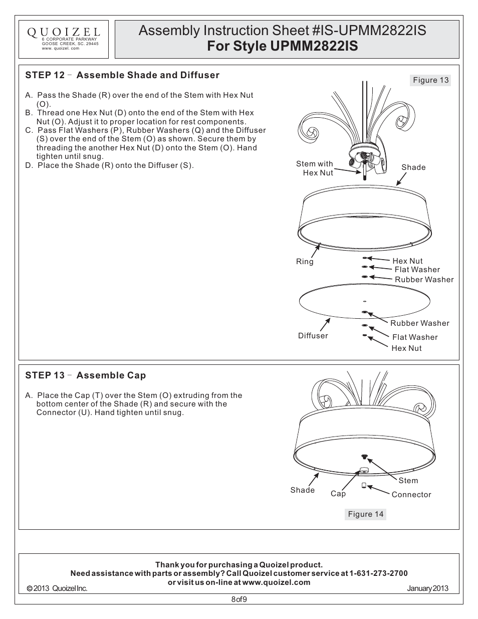 Quoizel UPMM2822IS Uptown Madison Manor User Manual | Page 8 / 9
