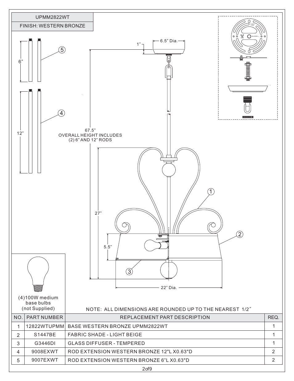 Quoizel UPMM2822WT Uptown Madison Manor User Manual | Page 2 / 9