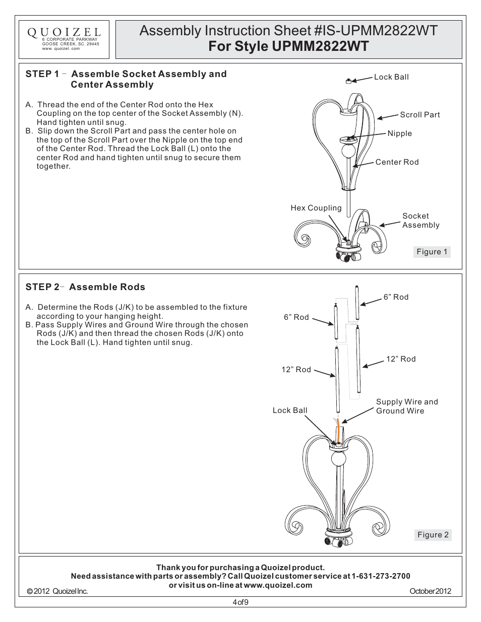 Quoizel UPMM2822WT Uptown Madison Manor User Manual | Page 4 / 9