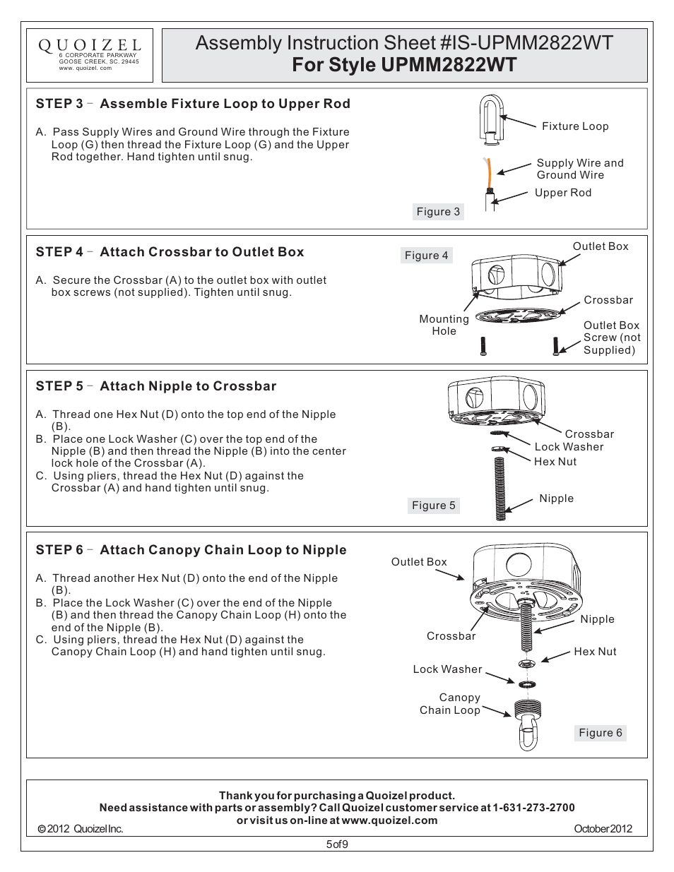 Quoizel UPMM2822WT Uptown Madison Manor User Manual | Page 5 / 9