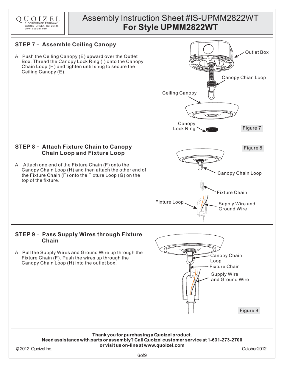 Quoizel UPMM2822WT Uptown Madison Manor User Manual | Page 6 / 9