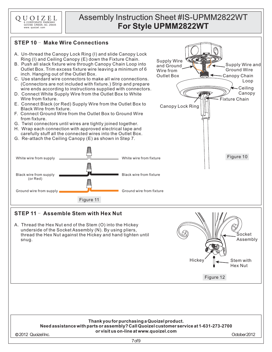 Quoizel UPMM2822WT Uptown Madison Manor User Manual | Page 7 / 9