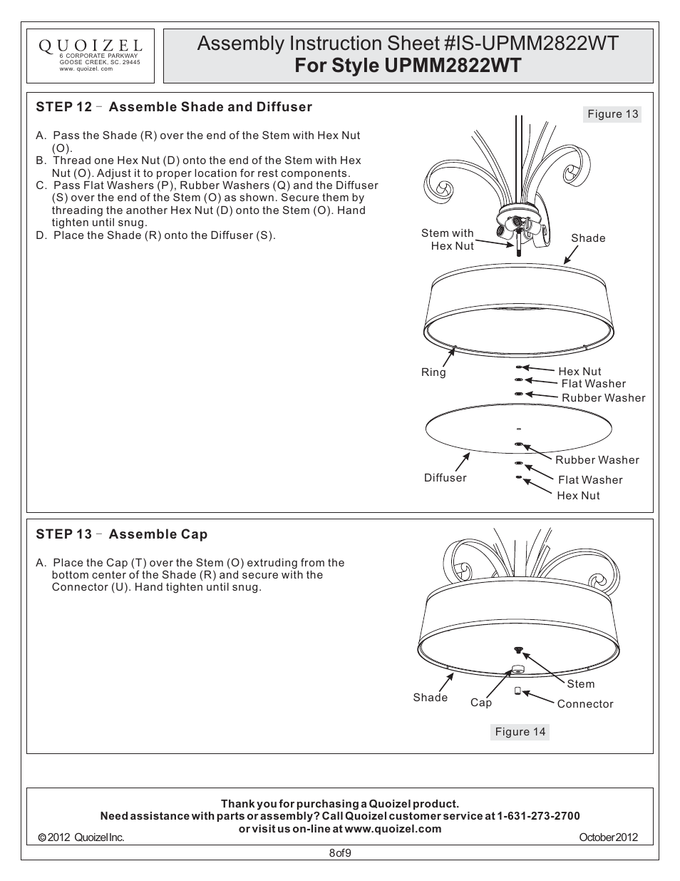 Quoizel UPMM2822WT Uptown Madison Manor User Manual | Page 8 / 9