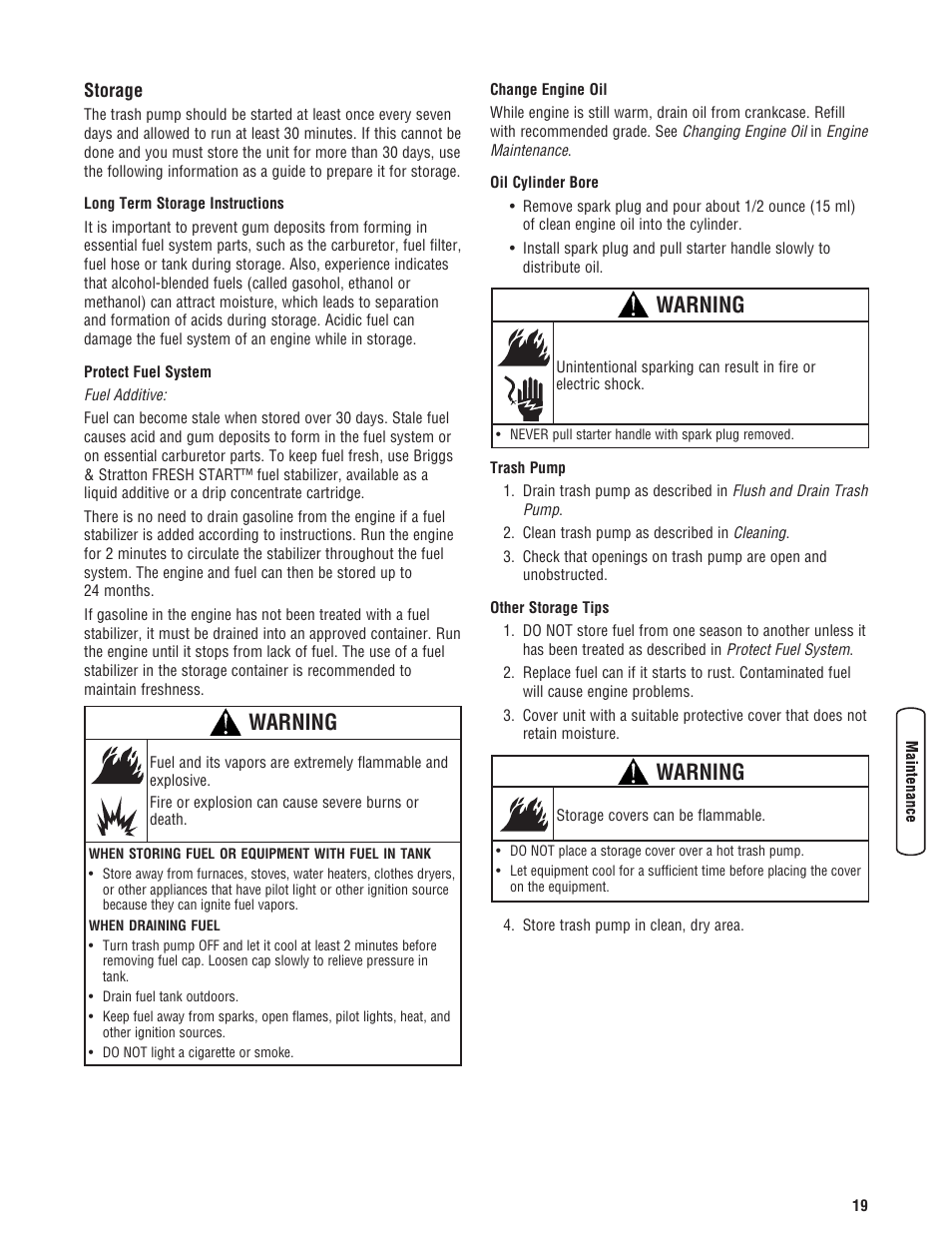 Resolución de problem, Dépanna, Warning | Briggs & Stratton 073017 User Manual | Page 19 / 72