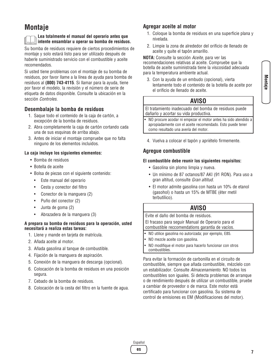 Montaje, Aviso | Briggs & Stratton 073017 User Manual | Page 31 / 72