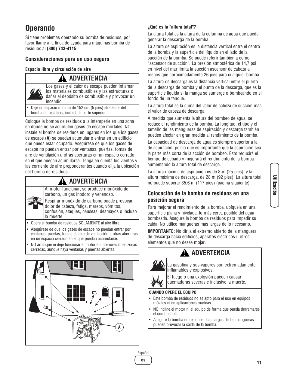 Operando, Advertencia | Briggs & Stratton 073017 User Manual | Page 35 / 72