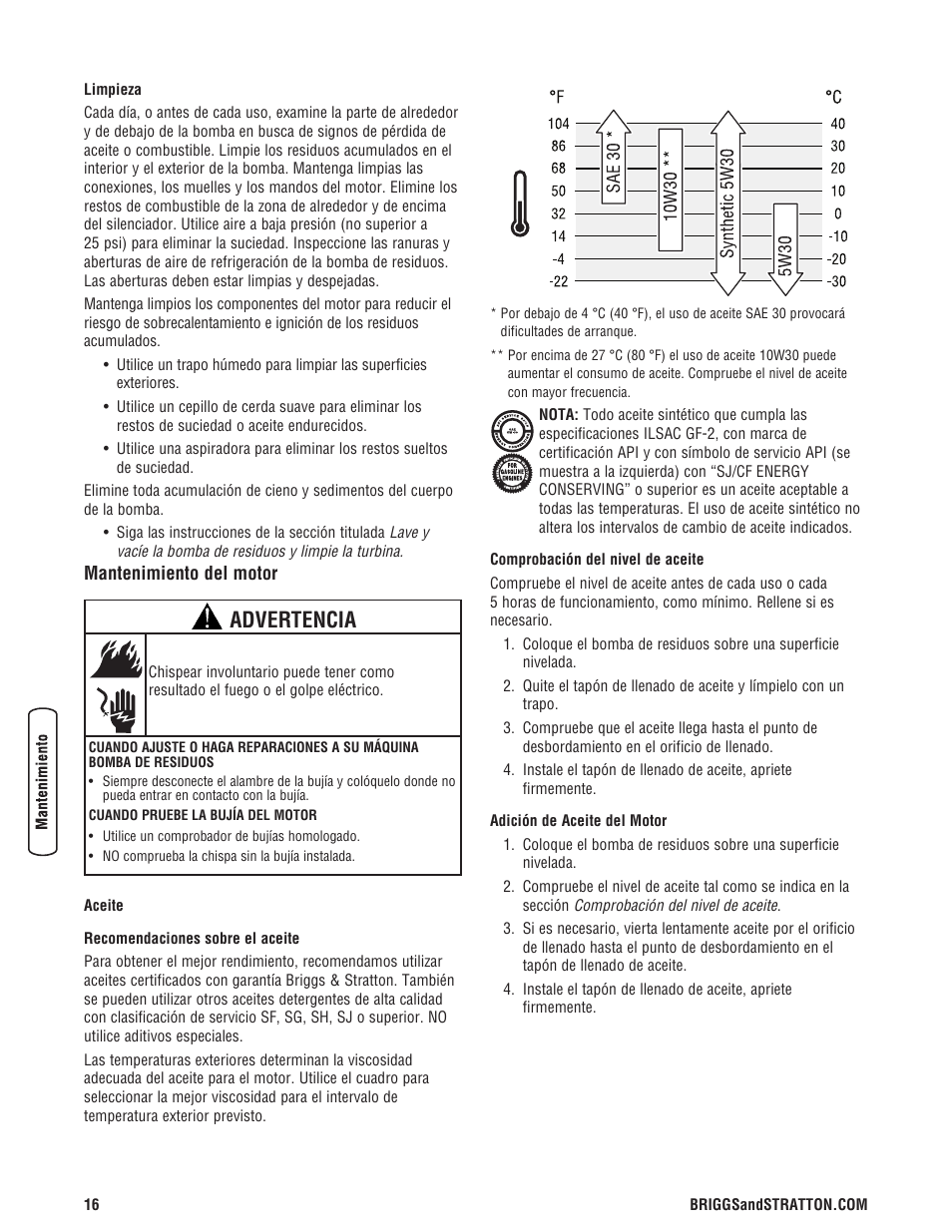Advertencia | Briggs & Stratton 073017 User Manual | Page 40 / 72