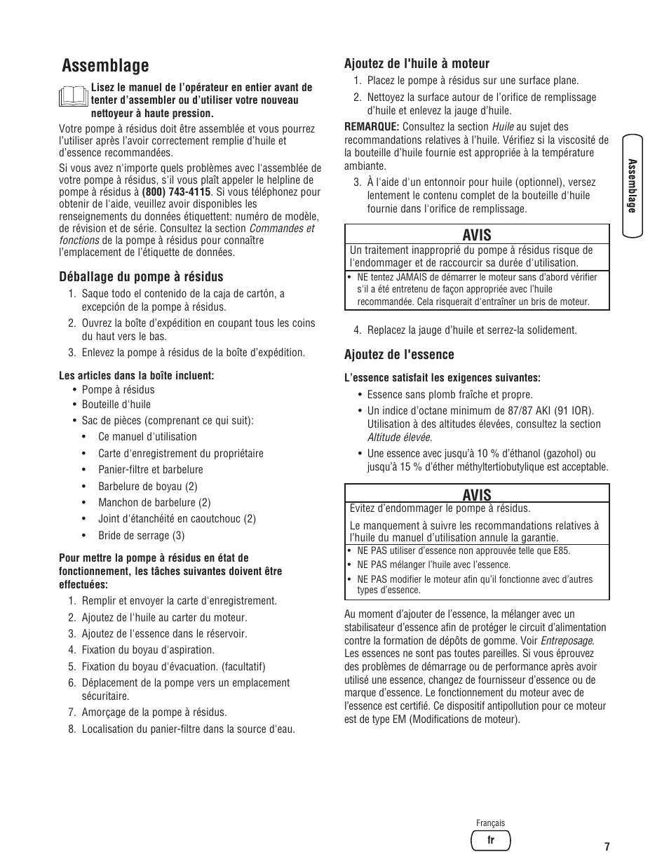 Assemblage, Avis | Briggs & Stratton 073017 User Manual | Page 55 / 72