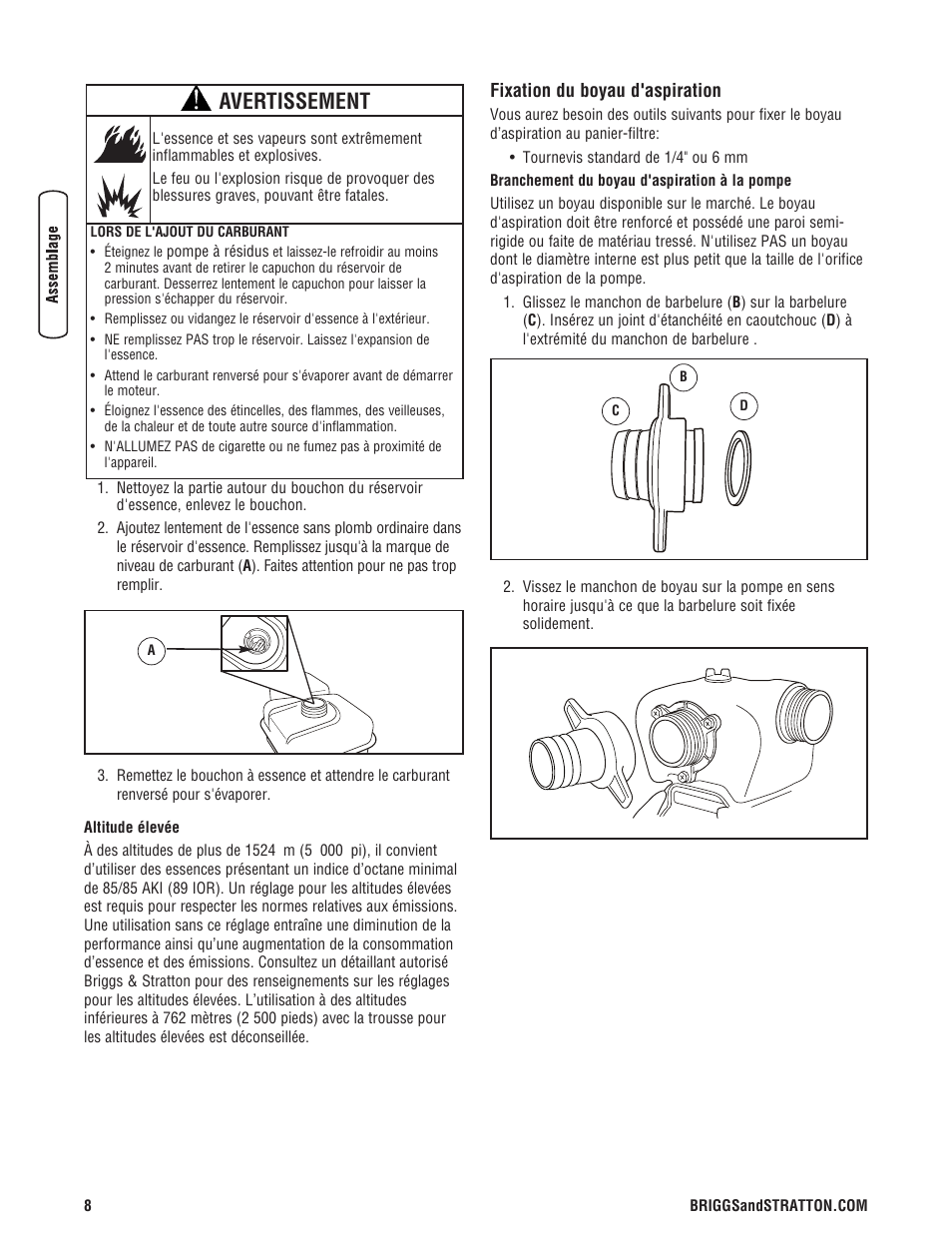 Avertissement | Briggs & Stratton 073017 User Manual | Page 56 / 72