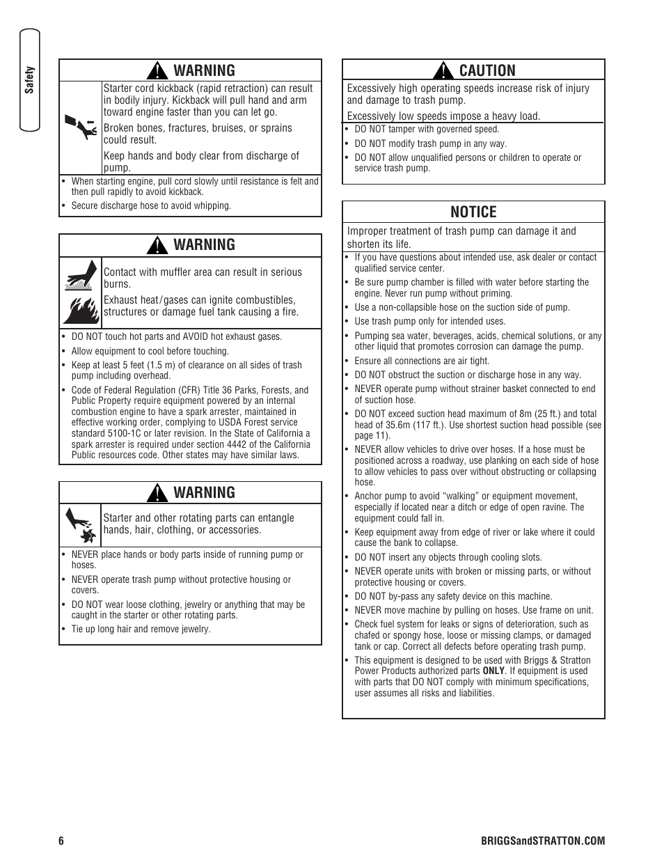 Warning, Notice, Caution | Briggs & Stratton 073017 User Manual | Page 6 / 72
