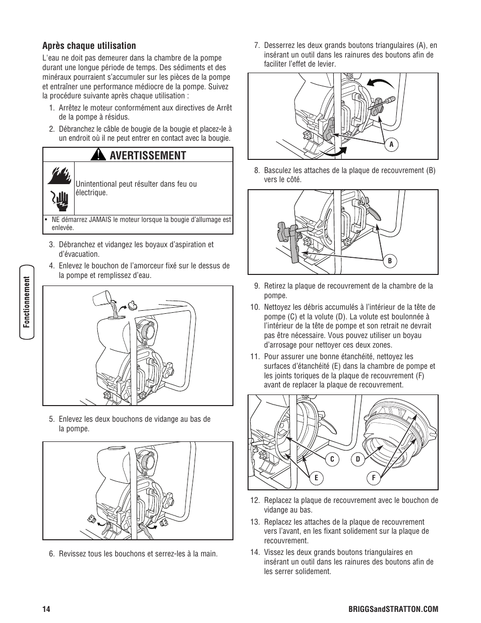 Avertissement | Briggs & Stratton 073017 User Manual | Page 62 / 72