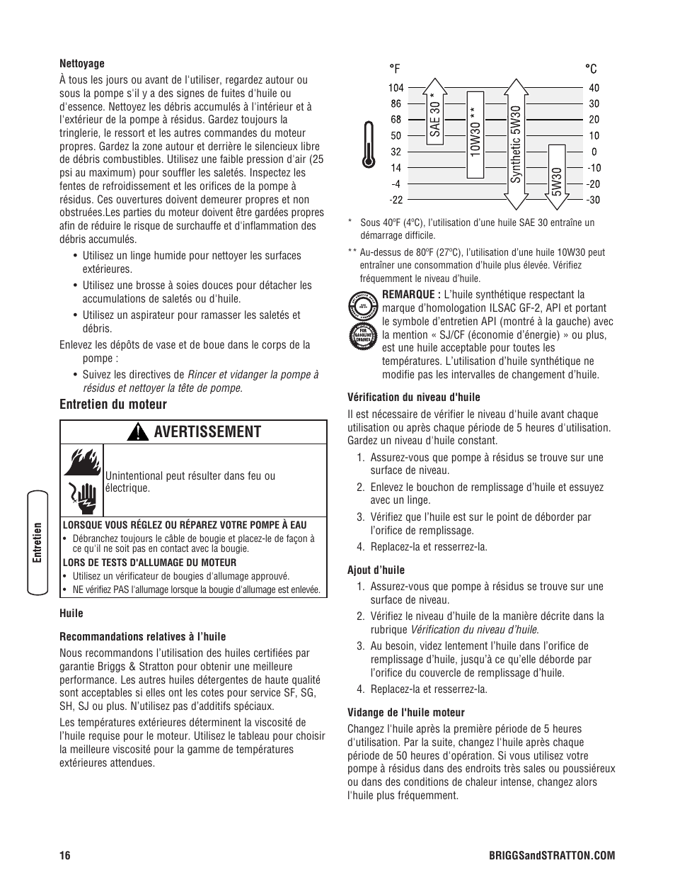 Avertissement | Briggs & Stratton 073017 User Manual | Page 64 / 72