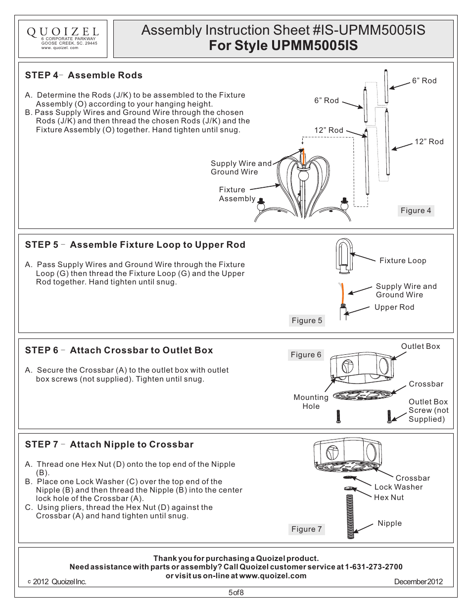 Quoizel UPMM5005IS Uptown Madison Manor User Manual | Page 5 / 8