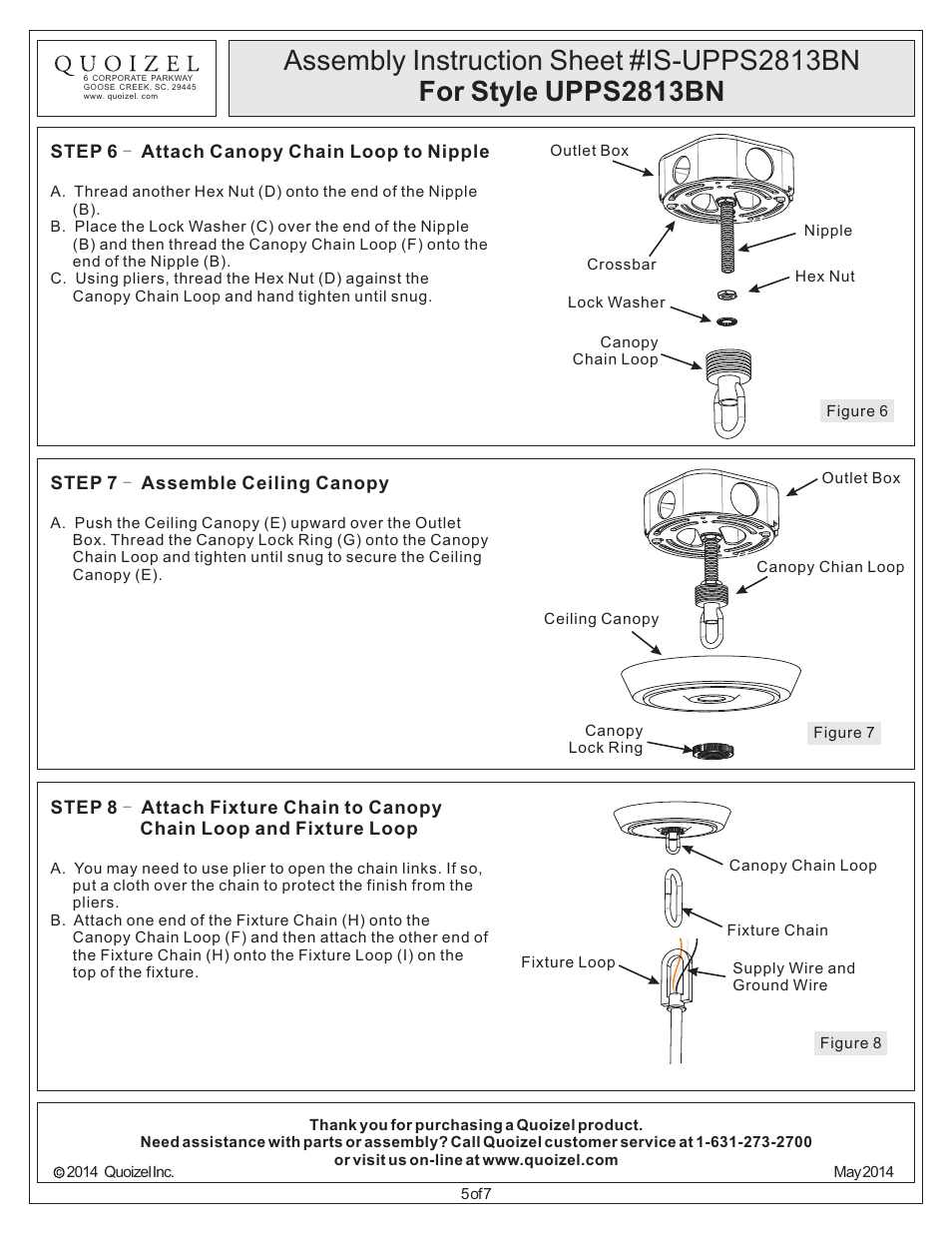 Quoizel UPPS2813BN Uptown Penn Station User Manual | Page 5 / 7