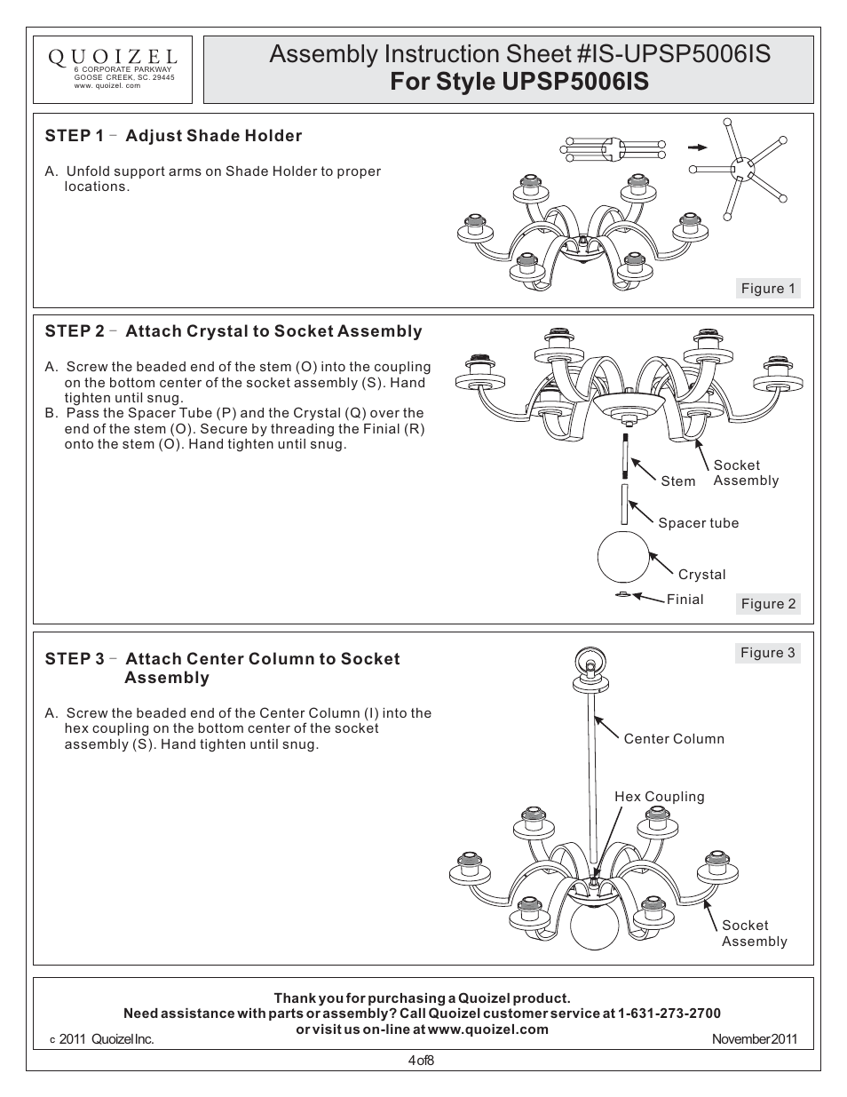 Quoizel UPSP5006IS Uptown Sutton Place User Manual | Page 4 / 8