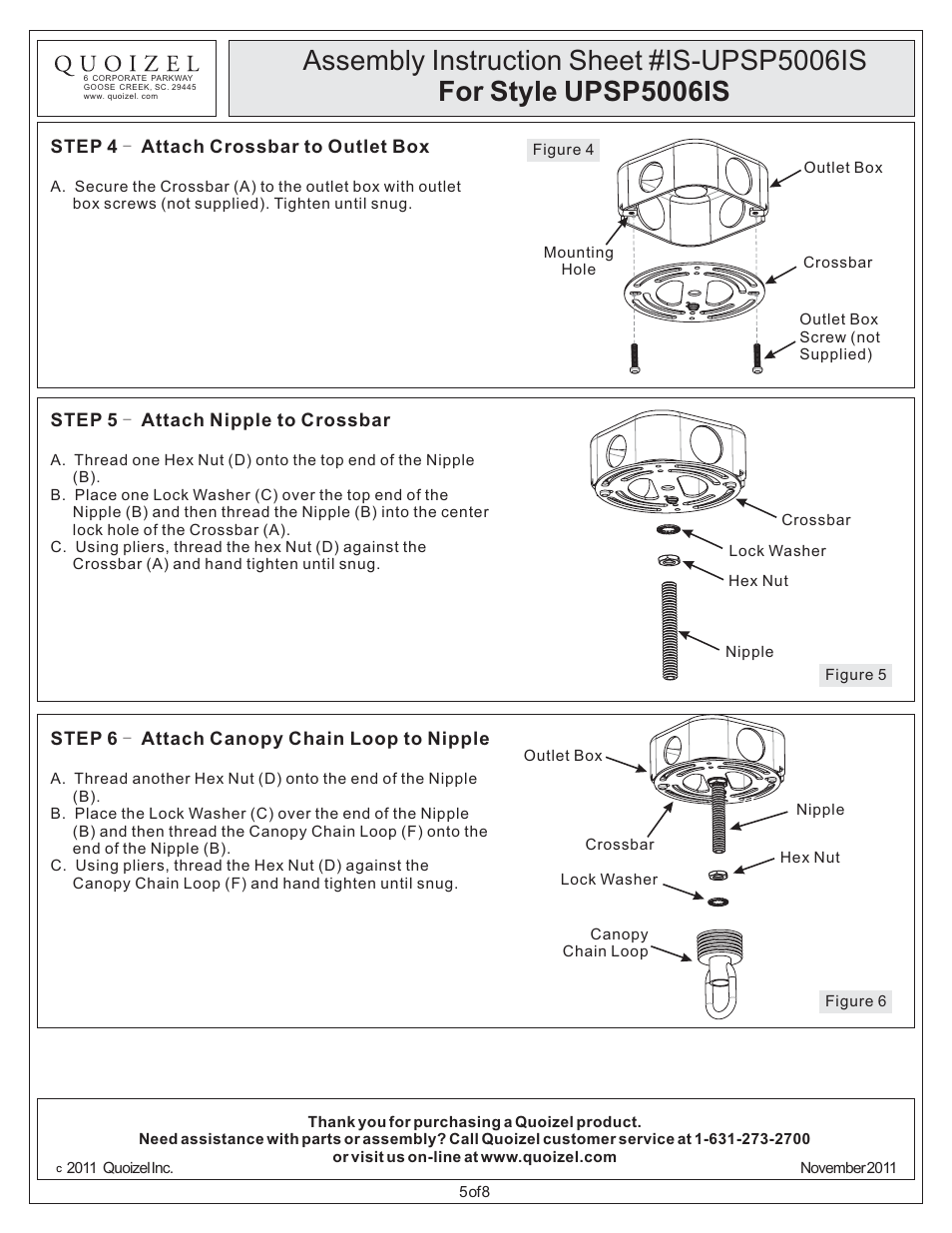 Quoizel UPSP5006IS Uptown Sutton Place User Manual | Page 5 / 8