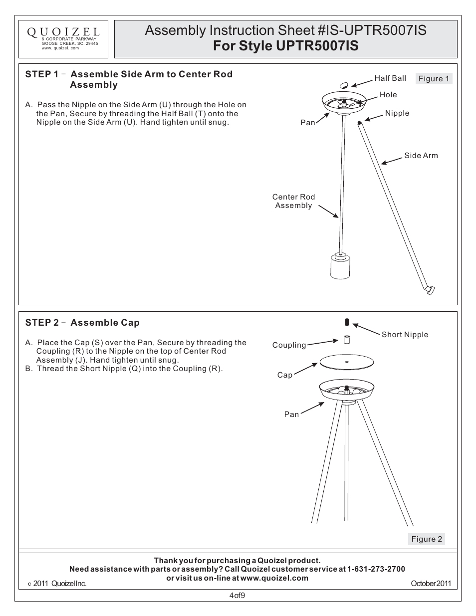 Quoizel UPTR5007IS Uptown Theater Row User Manual | Page 4 / 9