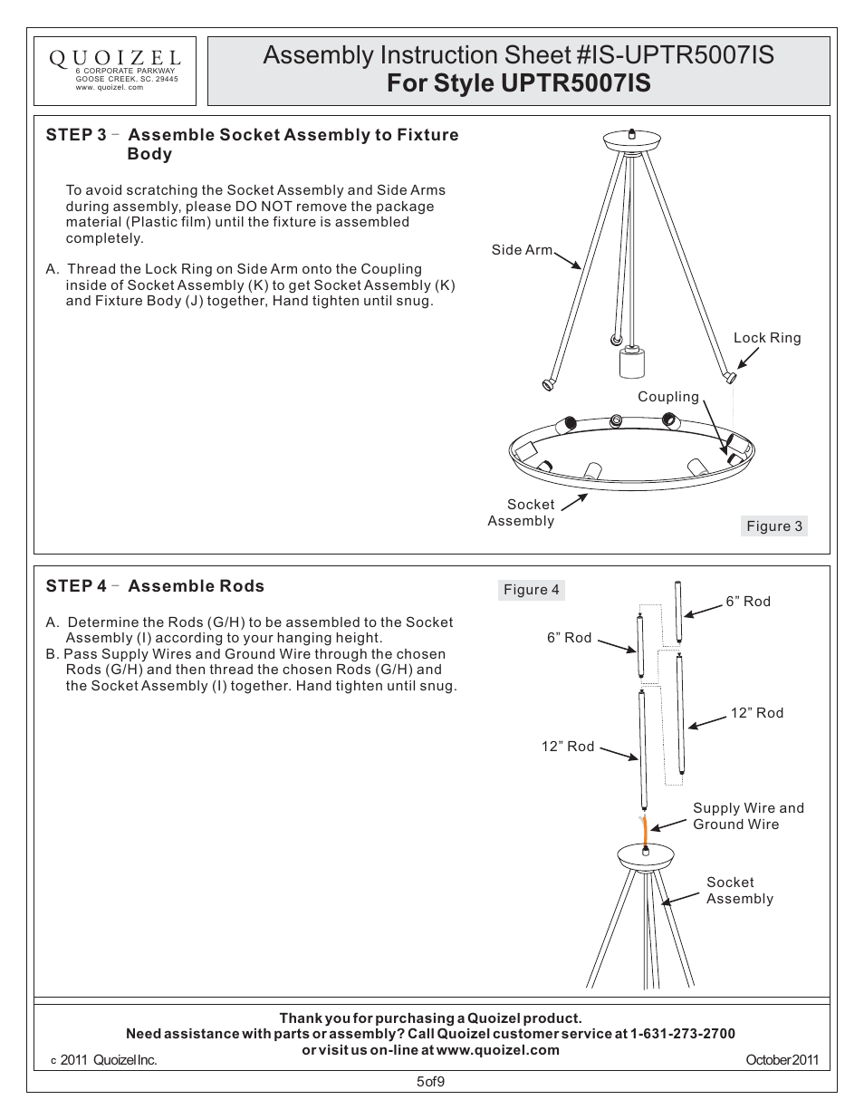 Quoizel UPTR5007IS Uptown Theater Row User Manual | Page 5 / 9