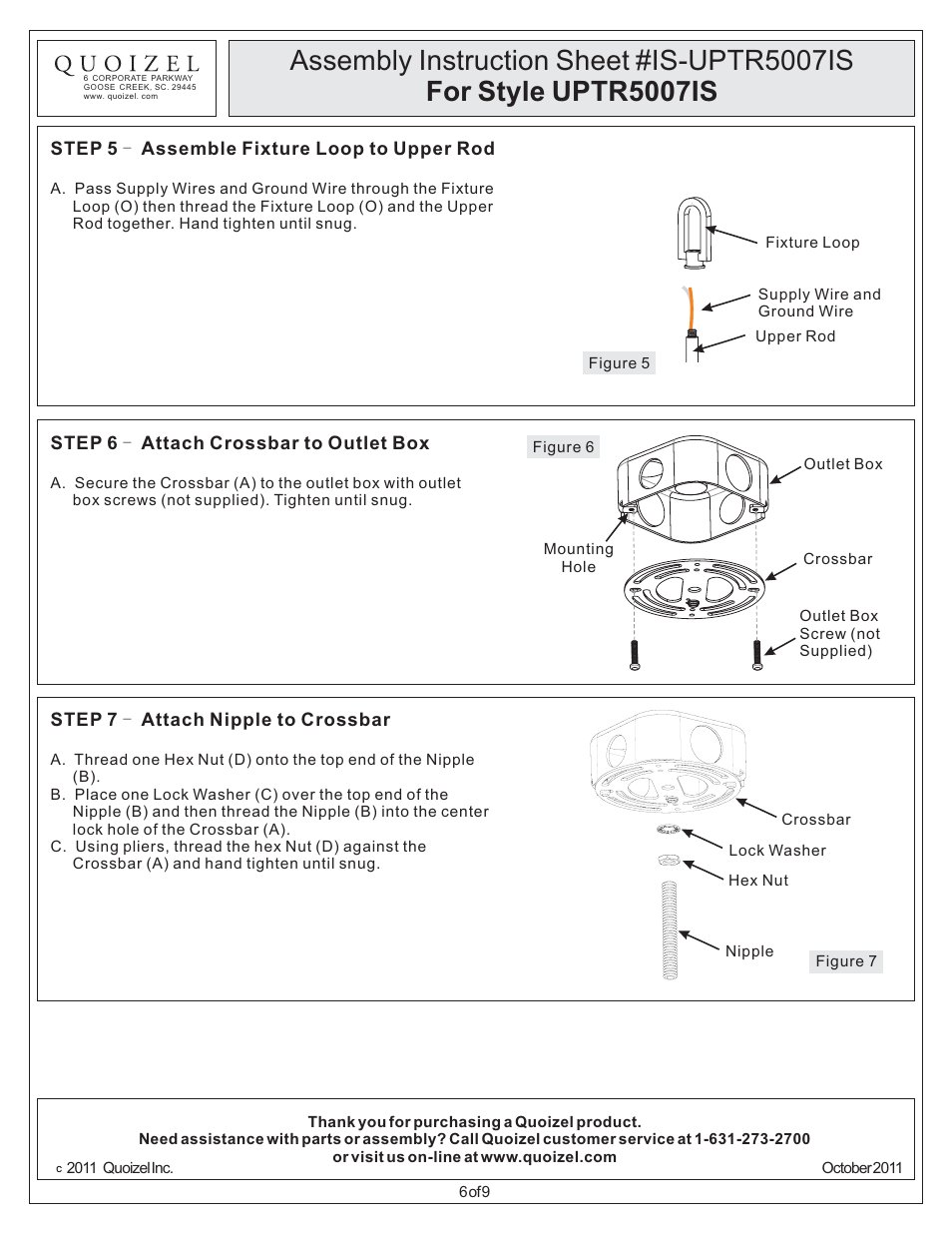 Quoizel UPTR5007IS Uptown Theater Row User Manual | Page 6 / 9