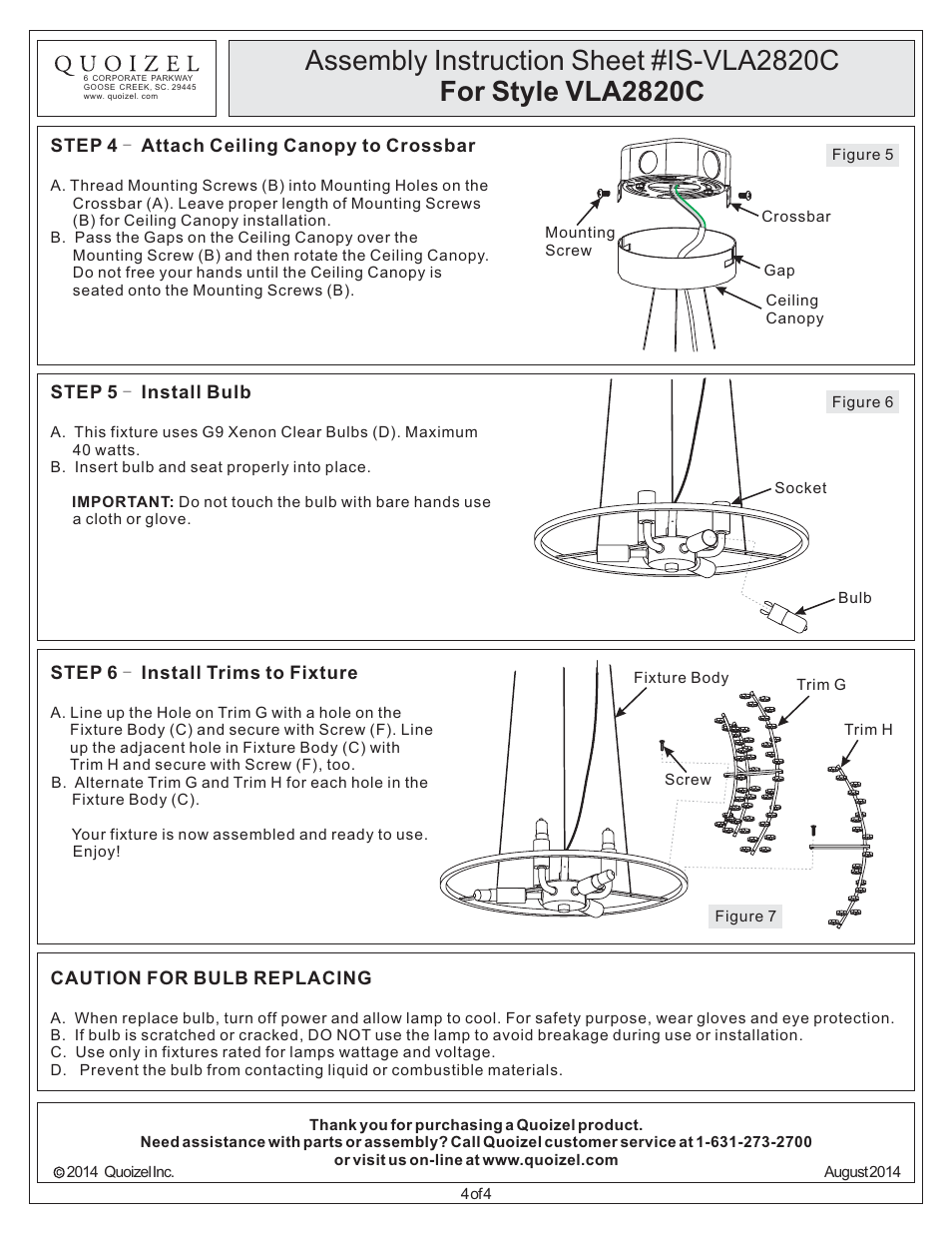 Quoizel VLA2820C Valla User Manual | Page 4 / 4