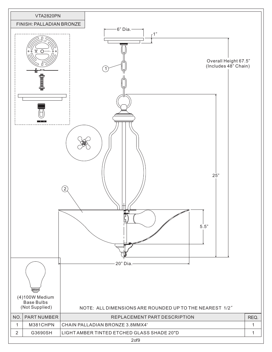 Quoizel VTA2820PN Ventura User Manual | Page 2 / 9