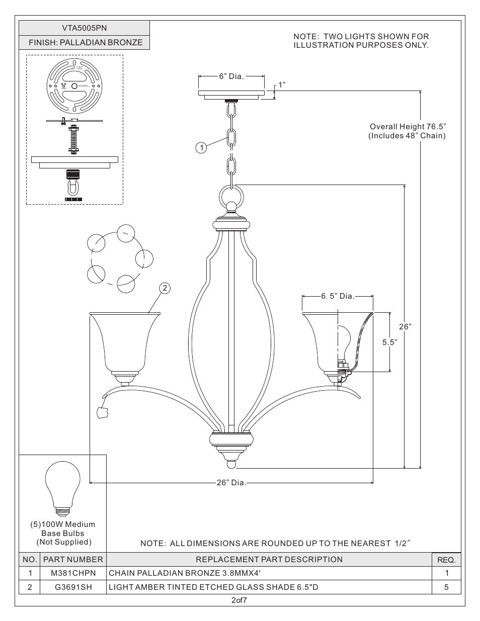 Quoizel VTA5005PN Ventura User Manual | Page 2 / 7