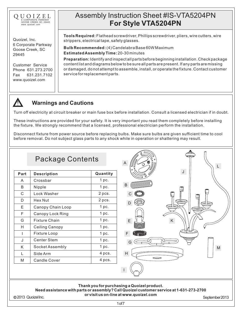 Quoizel VTA5204PN Ventura User Manual | 7 pages
