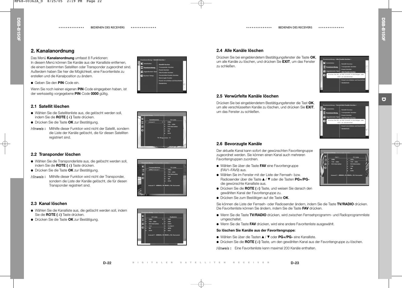 Kanalanordnung | Samsung DSB-B150F User Manual | Page 15 / 110