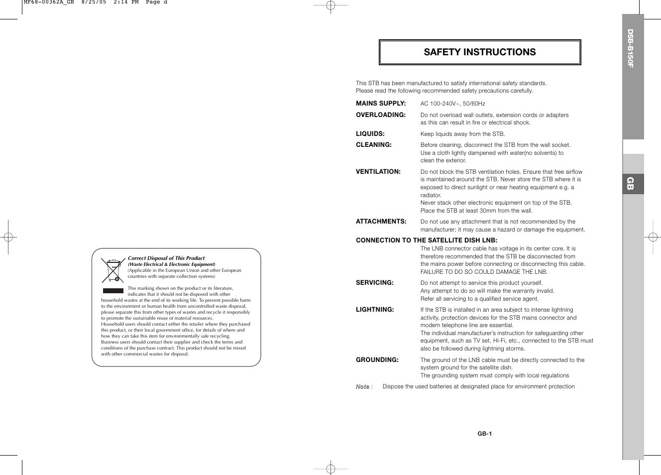 Safety instructions | Samsung DSB-B150F User Manual | Page 22 / 110